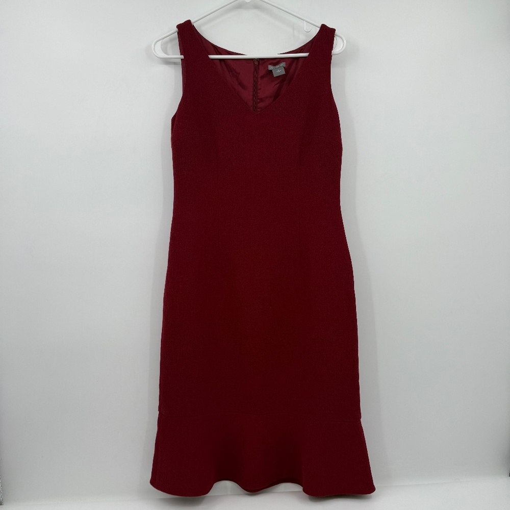 Ann Taylor Dress Women 2 Red Sleeveless Wool V Neck Shift Office Holiday Lined